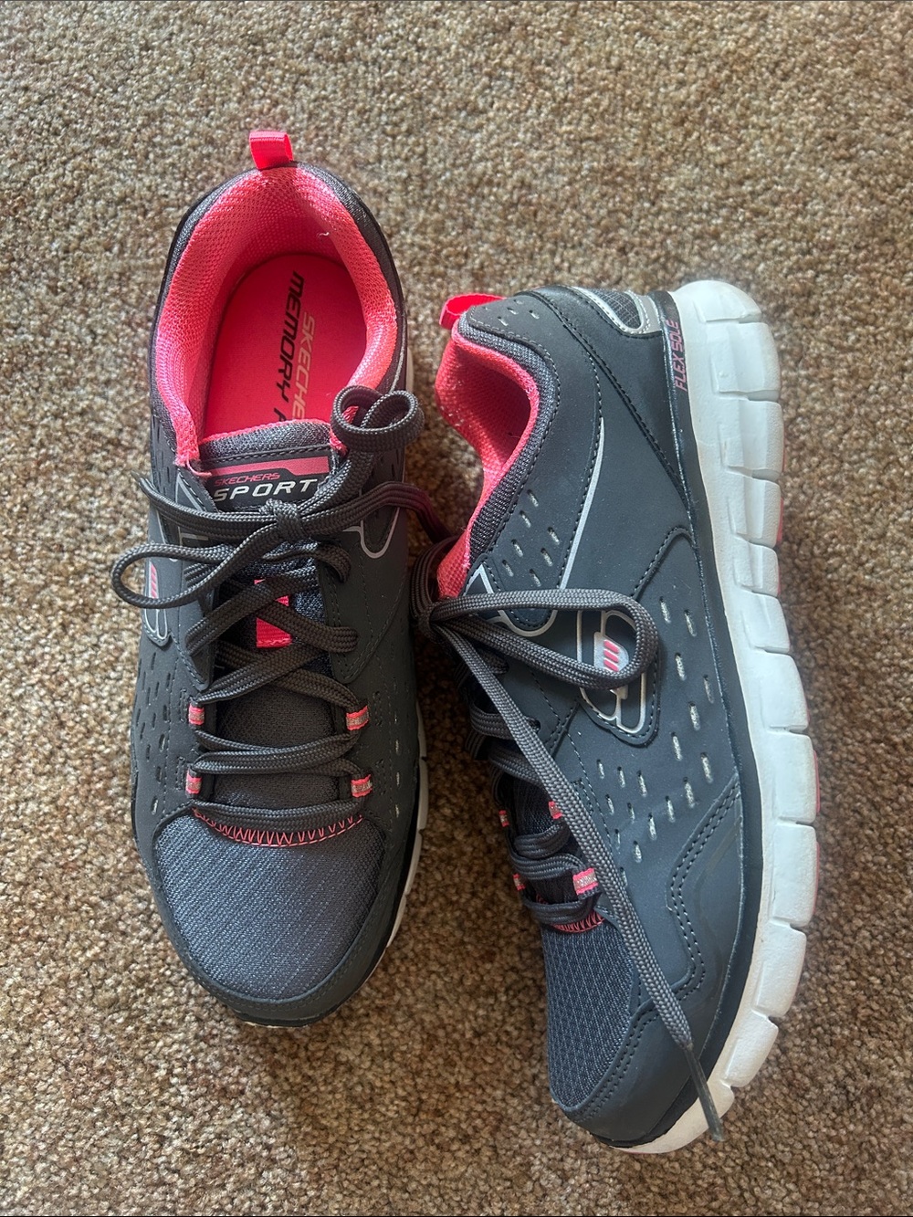 Women's Sketchers Gray and Pink Athletic Walking Sneakers - Picture 3 of 7